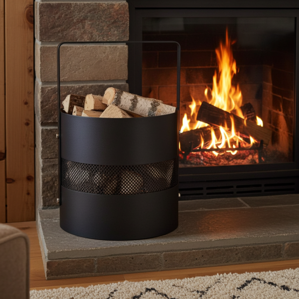 Koš na dřevo kruhový s úchytem AERO HOLD 2